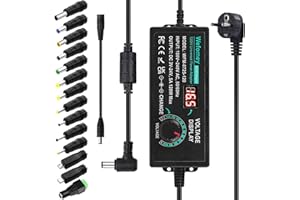 WEFOMEY 3~24V 5A 120W Adaptateur Alimentation Réglable, Adaptateur Secteur Universel Convertisseur, 100V-240V AC à DC 5A avec 14 Connecteurs, pour électroniques Ménagers 3V~24V et la Bande LED, 5000mA Max