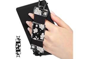 MoKo Dragonne Souple pour 6-8" Kindle eReaders Fire Tablet Kobo/Voyaga/Sony Kindle E-Book Tablet, Sangle de Sécurité Tablette Polyvalente à Haute Élasticité Légère Support, Noir + Magnolia Blanche