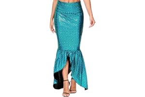GENERIC Damen Meerjungfrau Rock Metallic Fischschuppen Maxirock – Enger Hohe Taille Trompetenrock Faschingskostüm Karneval Halloween Cosplay Party Rock Lang