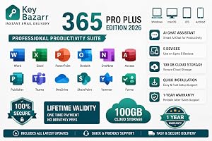 365 Pro Plus Edition 2026 with AI Chat, 5 Devices Lifetime Validity, Win/MacOS/iOS/Android, 100 GB Cloud Storage, Quick Installation Support. 1-Year Warranty.