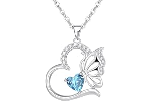TUSUZIK Collar Mujer Plata de ley 925 Mariposas Enero/Julio Birthstone Colgante Mujer Collar Corazon Regalos Originales para Mujer Regalo Día de la Madre Cumpleaños San Valentin Navidad Aniversario