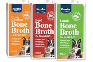 Karnlea Pets Bone Broth Variety Pack - 3x 500ml | 100% Real Chicken, Beef & Lamb Liquid Bone Broth for Cats & Dogs | High in Collagen & Protein for Healthy Joints, Gut, Digestion, Skin & Sickness