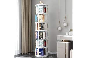 KEPMOGOH Obrotowy regał na książki 360 stopni, regał stojący, regał obrotowy, regał biurowy, drewniana półka na książki, regał magazynowy, do salonu, sypialni, biura, pokoju dziecięcego (B, 6 Poziomy)