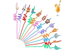 Vimmvid 12 cannucce per bambini, cannucce a forma di elefante, leone, giraffa, resistenti, cambiano colore, riutilizzabili, perfette per feste di compleanno e altre occasioni