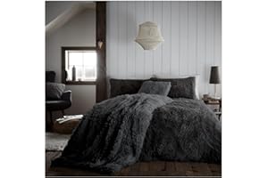 GC GAVENO CAVAILIA Luxurious Teddy Fleece Duvet Cover Double, Super Soft Fluffy Hug and Snug Quilt Covers With Pillowcases, Thermal & Snuggle Fur Bedding, Charcoal, 3 Pieces