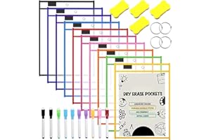 ‎BEOIUCZZY 10 Stück Dry Erase Taschen, Abwischbare Durchsichtige Hüllen Reusable Dry Erase Pockets Schreibwaren Lieferungen Mehrfarbige Trocken Abwischbare Taschen für Klassenzimmer, Büro, Heimbildung