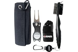 GEEORZO Golf Accessories, Retractable Golf Club Brush, Foldable Golf Divot Repair Tool, Microfiber Golf Towel for Golf Bags with Clip