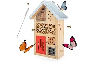 Niteangel Insektenhotel aus Naturholz für den Garten, Insektenhaus für Marienkäfer, Florfliegen, Schmetterling, Biene, Käfer