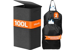 Lifewit 100L Pfandflaschen Sammelbehälter mit Deckel, Groß Pfandflaschen Aufbewahrung, Behälter Leergut & Altglas Aufbewahrung, Flaschensammler Küche Abstellraum Flaschentasche, Schwarz