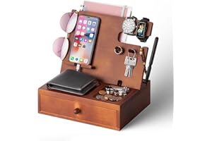ROBOMANOR Geschenke für Männer Geburtstag Holz Telefon Dockingstation Geldbörsenständer Uhren Nachttisch Organizer Männer Geschenk Ehemann Papa Geschenk Vatertag Bruder Jubiläum Geburtstagsgeschenk für Männer