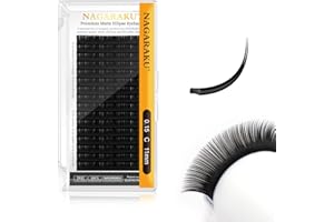 NAGARAKU Ellipse Extensión de Pestañas Planas Profesional Doble Punta Dividida Pestañas Postizas Individuales Suministros Pestañas Negras Mate Diseño Forma de U 16 Filas (0.15mm C Curl 11mm)