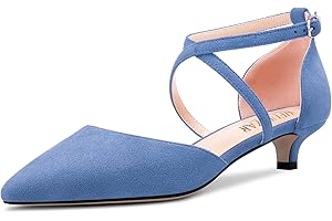 HEUIVZAR Mujer Gatito Heel Pumps Puntiaguada Punta Bajos Heel Sandalias Cross Strappy Correa Tobillo Sandalias Ante Dress Zapatos 3.5 CM
