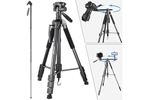 ARTCISE Treppiede per fotocamera da 172 cm Monopiede Treppiede orizzontale Treppiede multifunzionale 3 in 1 Treppiede in alluminio leggero con testa inclinabile regolabile a 360 ° per fotocamera DSLR