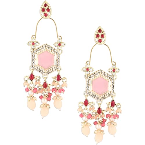 Zaveri Pearls Pink Stones Kundan & Beads Dangle Ethnic Earring For Women -ZPFK16183