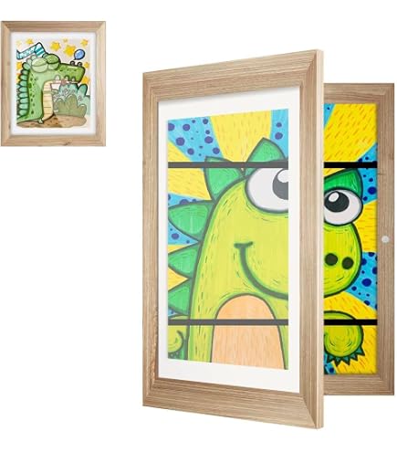 Cadre Photo A3 Pliable Ouverture Avant - Cadre Art Enfants 34x46 Cm, Pour Dessins, Affiches, Projets École, Noir/Blanc/Grained Bois