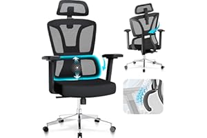 MELOKEA ReliefBack Ergonomic Office Chair with Auto-chasing Lumbar Support and Adaptive Backrest, Desk Chair with 3D Armrests, 3 Lockable Tilt Angles, Breathable and Comfortable Seat Cushion (Black)