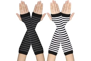 Yolev 2 pary długich rękawiczek bez palców dla kobiet, dzianinowe ocieplacze na ramiona, z otworem na kciuk, rozciągliwe rękawiczki na zimną pogodę, Czarny, szary, 2 Pair