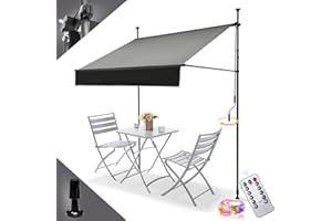 BelleMax Klemmmarkise Markise Balkon ohne Bohren, Balkonmarkise mit Handkurbel, 400 cm x 125 cm Grau, Sonnenschutz terrassenüberdachung, Wasserdicht, UV-beständig und höhenverstellbar