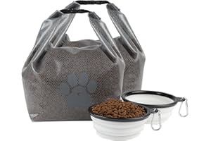APITOS 2 Pack Pet Food Storage Bag,Airtight Dog Food Travel Bag| BPA-Free,Dog Food Container with 2PCS Collapsible Dog Bowls,Road Trips,Camping,Boarding,Weekend Getaways-Grey