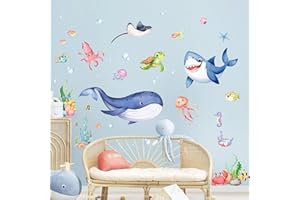 ‎SUPZONE Supzone Wandtattoo Unter dem Meer Wandaufkleber Wal Hai Meeresschildkröte Tiere Wandsticker Kinderzimmer Babyzimmer Badezimmer Wanddeko