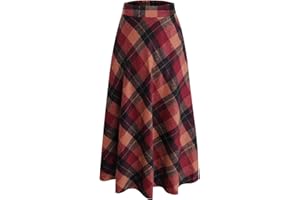 Artykey Jupe Longue Femme Hiver Vintage Élégant Taille Haute Carreaux Maxi Jupe Laine A-Ligne Plissée Skirt S-3XL