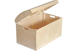 Creative Deco XXL Bardzo Duży Kufer Piracki Drewniany | 56.5 x 33 x 36.5 cm | Skrzynia Niemalowana do Dekoracji i Decoupage'u | Pudełko Idealne na Dokumenty, Pamiątki, Zabawki, Narzędzia