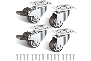 HOLKIE 25mm Möbelrollen klein 4er Set Lenkrollen mit Bremsen Rollen für möbel klein mit 40kg Gesamtkapazität (2 Gummirollen mit Bremsen und 2 ohne)