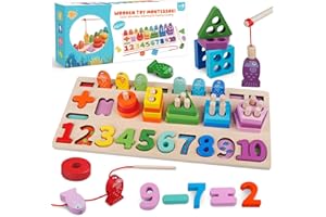 TACOPET Jouet Bebe 1 2 3 Ans, Jeux Montessori 1 an, Cadeau BéBé Jouet Pêchea la Ligne Enfant 2 3 4 Ans, 7 en 1 Jeu Educatif en Bois Puzzle à Empiler Numérique Puzzles en Bois Table Activité Bébé Garçon Fille