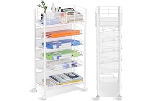 SHRIVEE Rolling File Cart with Wheels, 6 Tier Metal Rolling File Organizer Cart Beside Desk,Mobile Book Carts with Wheels for Office Home School Library Teacher Classroom, White