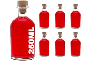 Casavetro Tapón de corcho transparente Botellas de vidrio vacías 250 ml - Tapas de corcho recargables reutilizables - Apretado al aire para endrinas Gin Aceite Vinagre Cerveza Vino Sidra(6 x 250 ml)