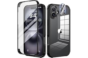 seacosmo für iPhone 16 Hülle mit eingebautem Panzerglas Displayschutz und Kamera Schutzfolie [9H HD], 360 Grad Handyhülle Ganzkörper Stoßfeste iPhone 16 Case - Schwarz