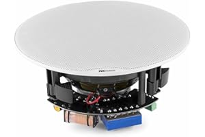 Power Dynamics FCS5 Einbaulautsprecher Deckenlautsprecher Low Profile 100 Volt, 8 Ohm 80 Watt, Flache Deckeneinbaulautsprecher, 100 V Systemlautsprecher, 5 Zoll Einbau Lautsprecher, Weiß