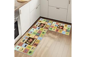 HSGLGNA Kitchen Rugs Runner Set of 2 Anti Fatigue Kitchen Floor Mat for Home Decoration Office Waterproof Non Slip Kitchen Rug Set Comfort Standing Mats (Kitchenware D, 43x75+43x150cm)