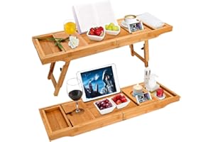 ‎UNUBER Unuber Bath Caddy & Laptop and Bed Desk - 2-in-1 Innovative Design Transforms Our 100% Extra Large Bamboo Bath Tray into a Bed Tray - for The Ultimate Pampering Experience