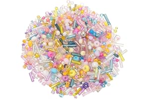 M METERXITY 1000-Pack Mixed Glass Seed Beads, 1-4mm/0.04-0.16 Inch Tube Mini Glass Bugle Beads for DIY Earrings/Necklaces/Bracelets/Jewelry Making [Colorful]