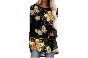 AKIVIDE AMhomely Womens Tops Shirt Plus Size Casual Long Sleeve Round Neck Tops Loose Blouse Printed Shirts Oversize Loose Tunic UK Size Elegant Twisted Sweatshirt for Ladies Christmas Black *11