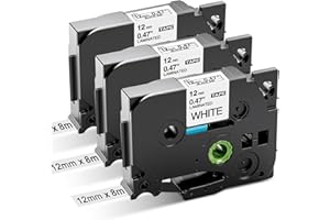AKEN Ruban TZe-231 Laminated 12mm 0.47 White Compatible avec Brother P-touch PT-H110 H200 H100LB H107B H105 E110VP 1000 D210 (3, 12mm x 8m)