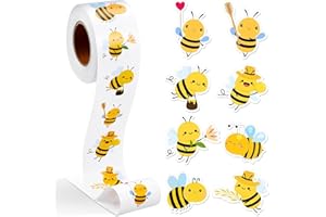 LXONTSG Pegatinas de Abeja, 500pcs Abejas Pegatinas Recompensas, Impermeable Pegatinas de Abejas, Pequeñas Abejas, Pegatinas Redondas de Animales, Rollo de Pegatinas de Abeja