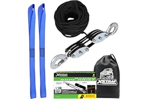 XSTRAP STANDARD Heavy-Duty 2,000 LB Breaking Strength 50 FT Rope Hoist, 1000 LB Work Load Block and Tackle Pulley System for Lifting Heavy Objects (Black)