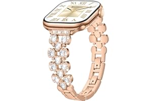 Sixmoat Slim Metal Strap Compatible with Apple Watch Strap for Women 38mm 40mm 41mm 42mm(Series 11/) 10, Thin Bling Diamond Dressy Bracelet for iWatch SE Series 11 10 9 8 7 6 5 4 3 2 1, (Rose Gold)
