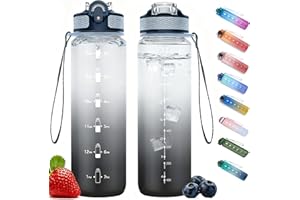 NAVTUE Trinkflasche, 1L Sport-Wasserflasche mit Strohhalm, Zeitmarkierungen, auslaufsicher, BPA-freiTritan, Wasserflasche für Schule Radfahren Laufen (1 Flasche)