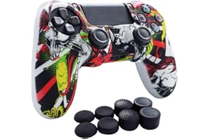 Hikfly PS4 Controller Cover Skin Protector Case Faceplates Kits for Sony Playstation 4 PS4/PS4 Slim/PS4 Pro Cntroller(1x Cover with 8 x Thumb Grips Caps)(White Puke)