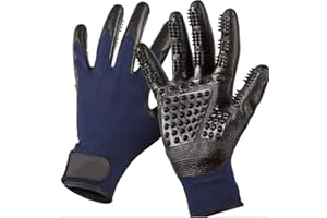 BEST BUY Bestbuy Pet Grooming Gloves - Improved Five Finger Design Rubber Glove Gentle De-Shedding Brushes for Cats, Dogs & Horses (Blue)