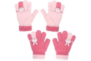 Becellen 2 Pares Lindos Guantes Niñas, Invierno Térmicos Guantes Elásticos Coloridos Mágicos Guantes Dedo Completo Cálido Guantes para Niños Uso Diario