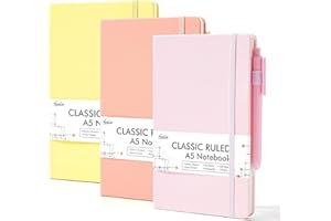feela Lot de 3 Carnet de Notes A5 avec 3 Stylos Noirs, Carnet A5 Ligné Classique à Couverture Rigide, Carnet de Notes Cuir, 128 Pages, 120 gsm, Couleurs Pastel (Jaune Pâle, Rosé Pâle, Orange Pâle)