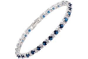 RIZILIA Braccialetto da tennis placcato oro bianco placcato rotondo multicolore CZ Birthstone 18 cm