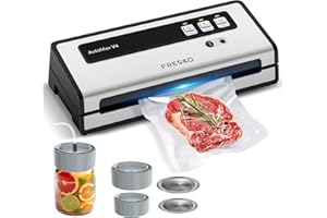 FRESKO Machine Sous Vide Alimentaire Automatique, 140W avec Double Scellage à Chaud, Mode Sec/Humide, 10 Sachets Pré-découpés et 4 Kit de scellage pour bocaux Mason