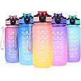 SUPPRUI Water Bottles with Straw,600ml Kids Water Bottle with time markings,Motivational Drink Bottles Leakproof and BPA-free (Orange)