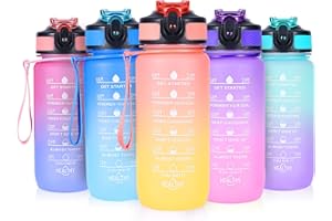 SUPPRUI Water Bottles with Straw,600ml Kids Water Bottle with time markings,Motivational Drink Bottles Leakproof and BPA-free (Orange)
