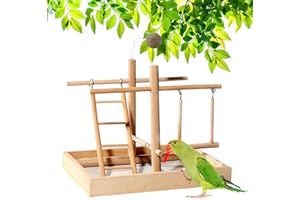 CHSEEO Nymphensittich Spielplatz Holz Barsch, mit Feeder Cups, Papagei Spielzeug Schwingen, Training Aktivitäten für Wellensittich Sittich, Parrot Intelligence Spielzeug #8